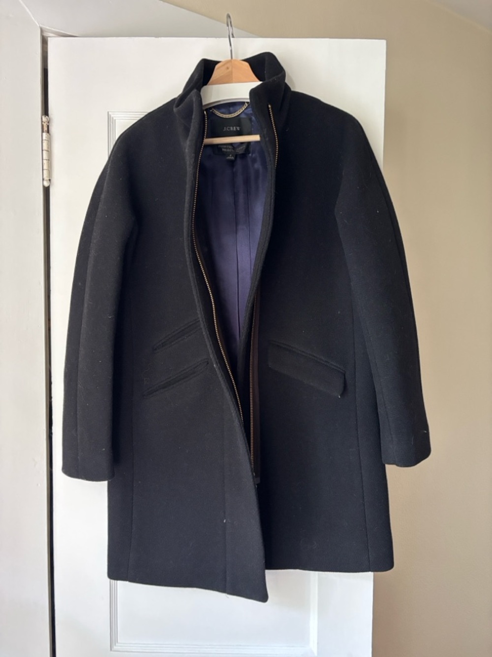 J. Crew Navy and Black Wool Zip Coat